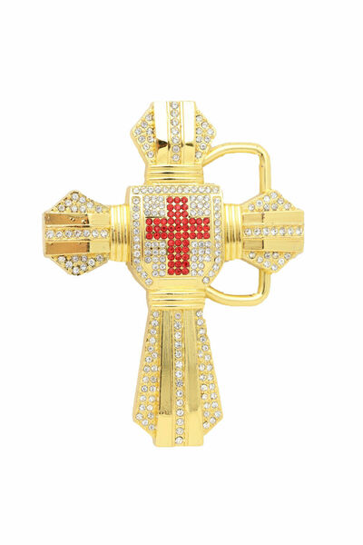 Men Women Fashion Belt Buckle Gold Metal Western Cross Biker Motorcycle Trucker