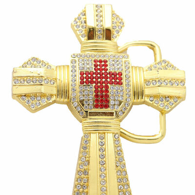 Men women fashion belt buckle gold metal western religious cross biker church