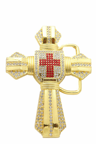 Men Women Fashion Belt Buckle Gold Metal Western Religious Cross Biker Church