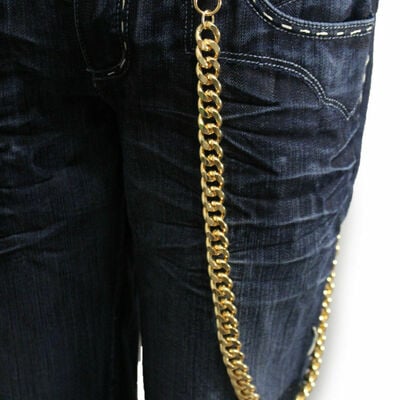Men women gold chunky metal long thick links wallet chains keychain biker style