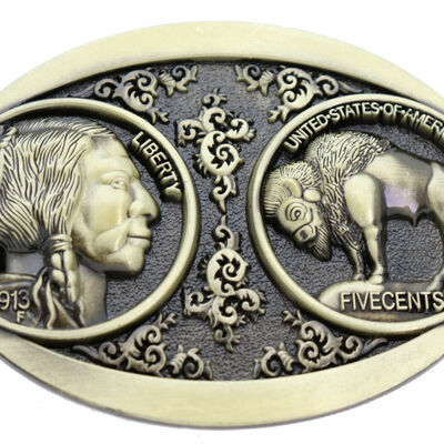Men women native cowboy western metal buckle rusty vintage gold buffalo indian