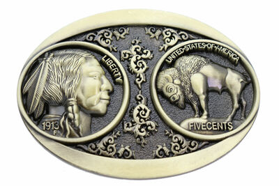 Men Women Native Cowboy Western Metal Buckle Rusty Vintage Gold Buffalo Indian