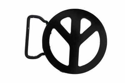 Men Women Round Belt Buckle Black Color Metal Peace Sign Freedom Unisex Rocker