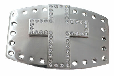 Men Women Silver Metal Cowboy Fashion Buckle Cross Bling Religious Jesus Christ