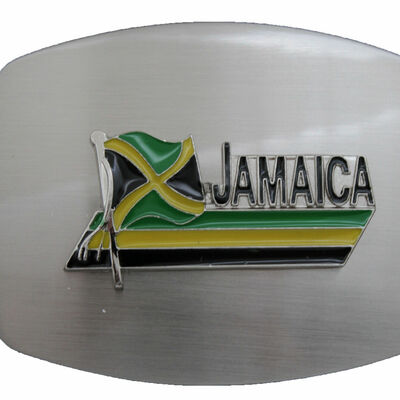 Men women silver metal fashion belt buckle big jamaica flag country green yellow