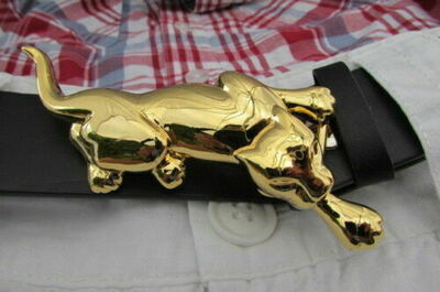 Men Women Buckle Gold Metal Tiger Panther Narrow Skinny Belt 