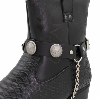 Men western boot pair black faux leather strap biker american eagle charms
