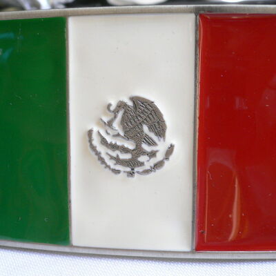 Men women western mexico large flag silver metal buckle green white red square 