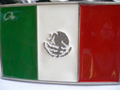 Men Women Western Mexico Large Flag Silver Metal Buckle Green White Red Square 