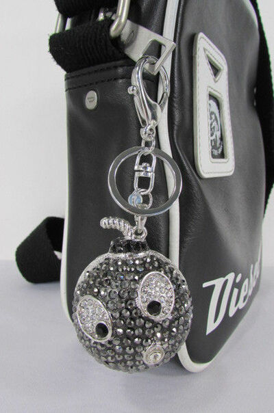 New big silver bird metal key chain wallet charm big angry boom rhinestones hot 