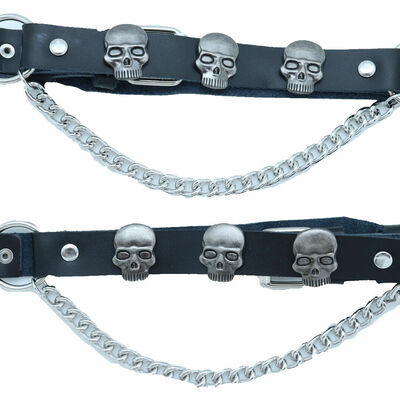 New biker men boot black 2 straps motorcycle bracelet band skull adjustable size