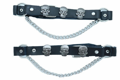 New Biker Men Boot Black 2 Straps Motorcycle Bracelet Band Skull Adjustable Size
