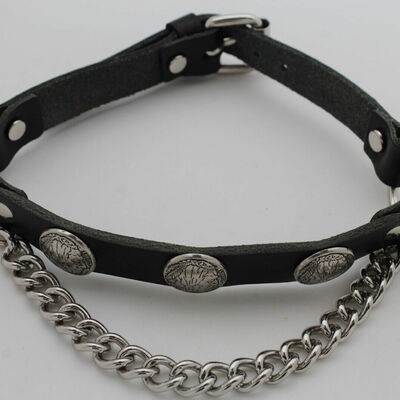 New biker men western boot silver chain faux leather 2 straps indian charm