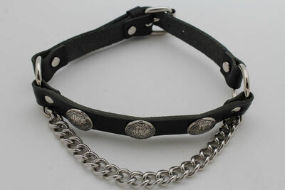 New Biker Men Western Boot Silver Chain Faux Leather 2 Straps Indian Charm