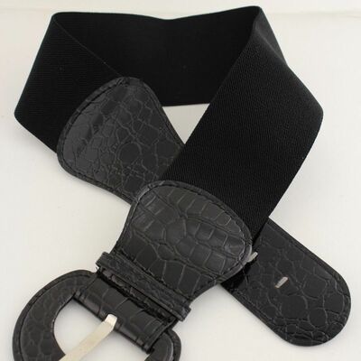 New casual look women bulky belt wide black elastic waistband buckle size m l xl