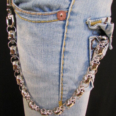 New silver chunky metal long wallet chains key chain large skulls skeleton biker