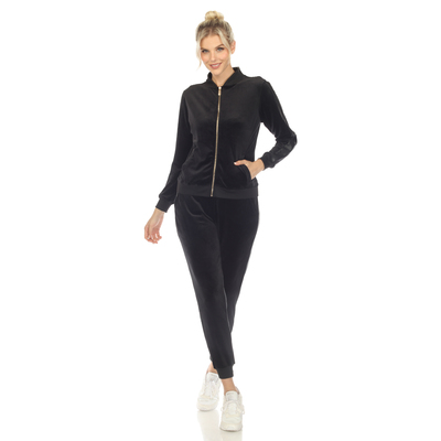 White mark women's 2-piece velour tracksuit set with faux leather stripe