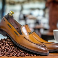   Bespoke Men's Brown Leather Loafer Shoes, Slip On Moccasin Shoes - Thumbnail 1