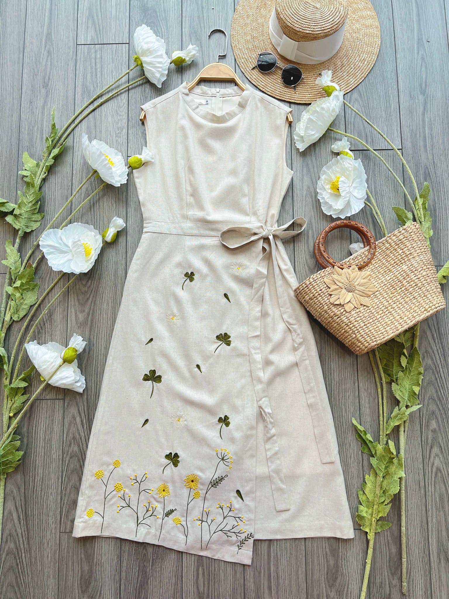 Linen Dress With Embroidered Flowers on Storenvy
