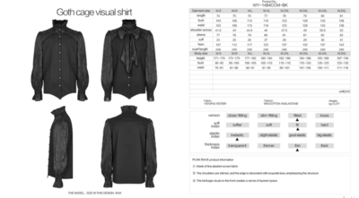  MEN GOTH CAGE VISUAL SHIRT WITH BLACK PLEATED FABRIC