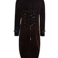 FASHION CLASSICAL GENTLE LONG GOTHIC RED JACKET WITH VELOUR - Thumbnail 5