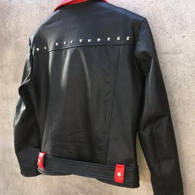 Crafted leather handmade black red leather men fashion biker studded motorcycle jacket