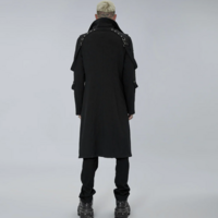  MEN BLACK PUNL KNITTED LONG COAT - Thumbnail 3
