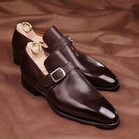 Handmade Men Meleze box calf single monks with shark skin straps - Thumbnail 1