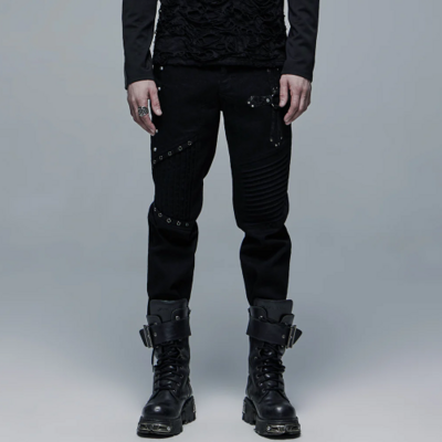  men black punk straight long pants