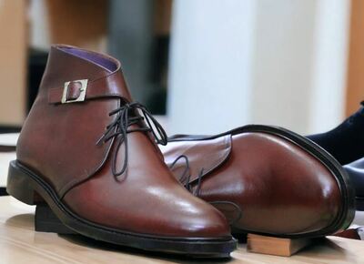 Men's Half Ankle Chukka Style Leather Boot, Handmade Lace UP Monk Strap Leather Boot