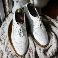 Men's Pure White Wing Tip Brogue Leather Shoes, Handmade Lace Up Leather Derby Shoes - Thumbnail 3