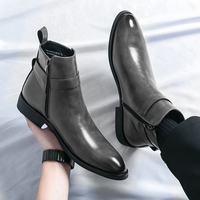 Men's Gray Handmade Ankle High Jodhpurs Leather Boot, Leather Side Zipper Closure Jodhpurs Style Boot - Thumbnail 1