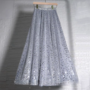 White Sequin Midi Tulle Skirt Women White Sparkly Tulle Midi Skirts Holiday Custom Plus Size Sequin Skirt-4