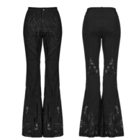  WOMEN BLACK GOTH LACE FLARED LONG PANTS - Thumbnail 7