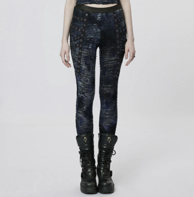  WOMEN BLACKBLUE GOTH DECAYED LEGGINGS