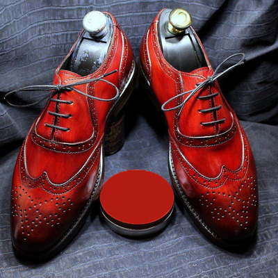 Handmade men's color red wing tip shoes, dress shoes leather lace up men's shoes - Thumbnail 1