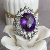 Cocktail Natural Amethyst Silver Ring Solid 925 Sterling Silver Ring US size 8 for Lady - Thumbnail 1