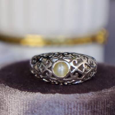 Sharp cat eye effect round cab natural chrysoberyl ring cat's eye ring  silver ring anniversary birthday gift ring for women us size 6.5