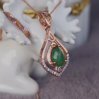 Natural Green Emerald Pendant 925 Sterling Silver Pendant Rose Gold Plating Zambian Emerald Jewlery - Thumbnail 3