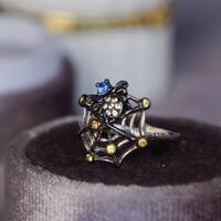 Web Predator- Natural Blue Sapphire Spider and Natural Yellow Sapphire Ring 925 Sterling Silver Ring September Birthstone US 6 1/4 or 6.25 - Thumbnail 1
