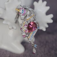 Magic Unicorn Pendant Pink Tourmaline Pendant 925 Sterling Silver Pendant Great Gift(free silver chain gift) - Thumbnail 1