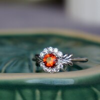 CZ Halo Natural Orange Spinel Ring 925 Sterling Silver Ring for Women Engagement Ring Anniversary Gift Birthday Gift US size 6.25 or 6 1/4 - Thumbnail 1