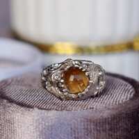 Oriental Dragon Natural Golden Rutilated Quartz Ring 925 Silver Ring US size 6 1/4 VERY COOL Designer Unisex Gift for Father or Boyfriend - Thumbnail 2