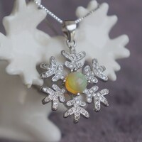 Snowflake --Opal Pendant Round Opal Cab/Gemstone Pendant/Play of color Opal/ Sterling Silver October Birthstone Opal Jewelry - Thumbnail 2