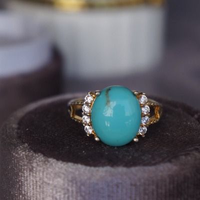 Natural turquoise ring 925 sterling silver statement ring us size 7.75  gift for anniversary for birthday