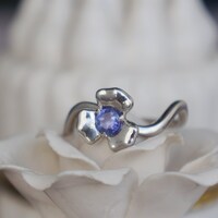 Flourish--Natural Tananite Gem Ring Artistic Flower Shape 925 Sterling Silver Ring  US size 7  for lady for girls Anniversary birthday - Thumbnail 2