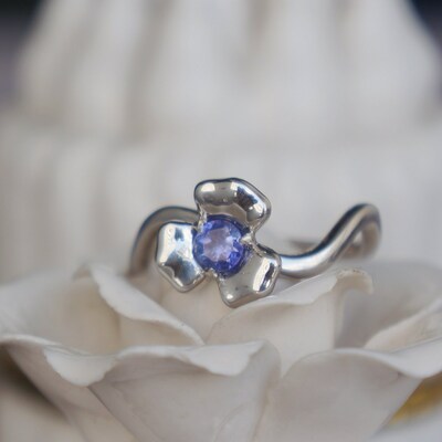 Flourish--natural tananite gem ring artistic flower shape 925 sterling silver ring  us size 7  for lady for girls anniversary birthday
