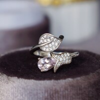 Artistic- Pear Shape Pink Morganite Ring 925 Sterling Silver Ring  Gift for Girlfriend Ring for Women US size 5 1/4 or 5.25 - Thumbnail 4