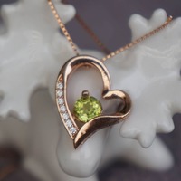 Heart Shape Pendant Natural Peridot Pendant 925 Sterling Silver Elegant Pendant Love for Women for Girlfriend - Thumbnail 4