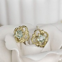 Natural Green Sapphire Earstuds 925 Sterling Silver Stud Earrings Gold Plating Gift for Girl Lady for Woman - Thumbnail 4
